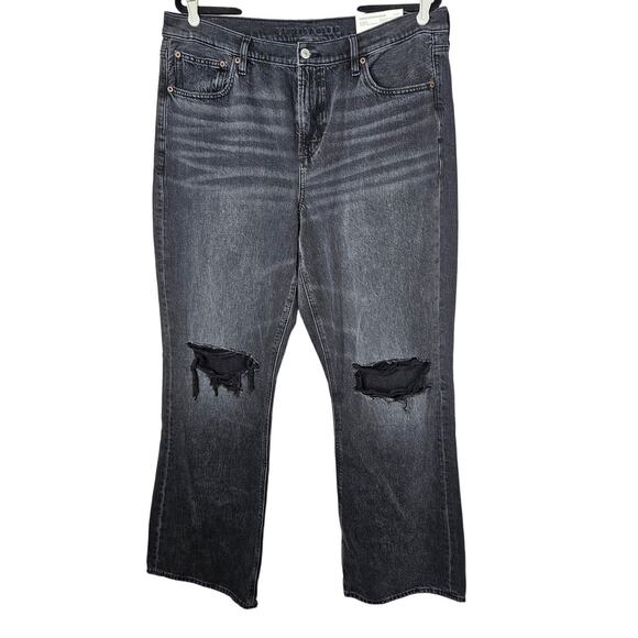 NEW American Eagle 16 '90s Bootcut Black Distressed Jeans Casual Faded Wash - Picture 1 of 4